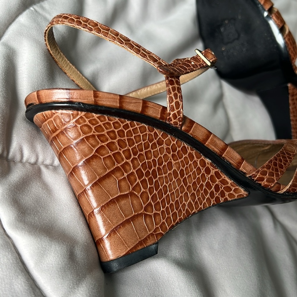 Stuart Weitzman Tan Croc-Pattern Wedges - Picture 6 of 13